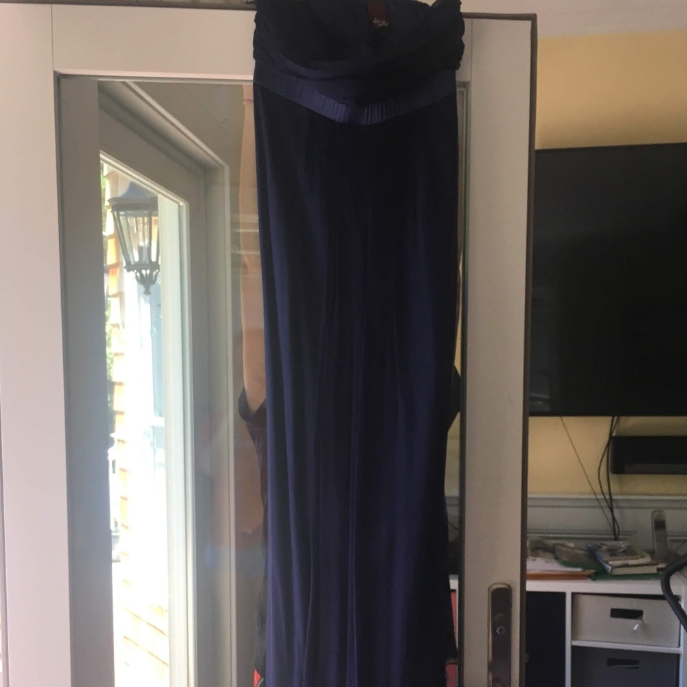 Alix & Kelly blue satin strapless dress